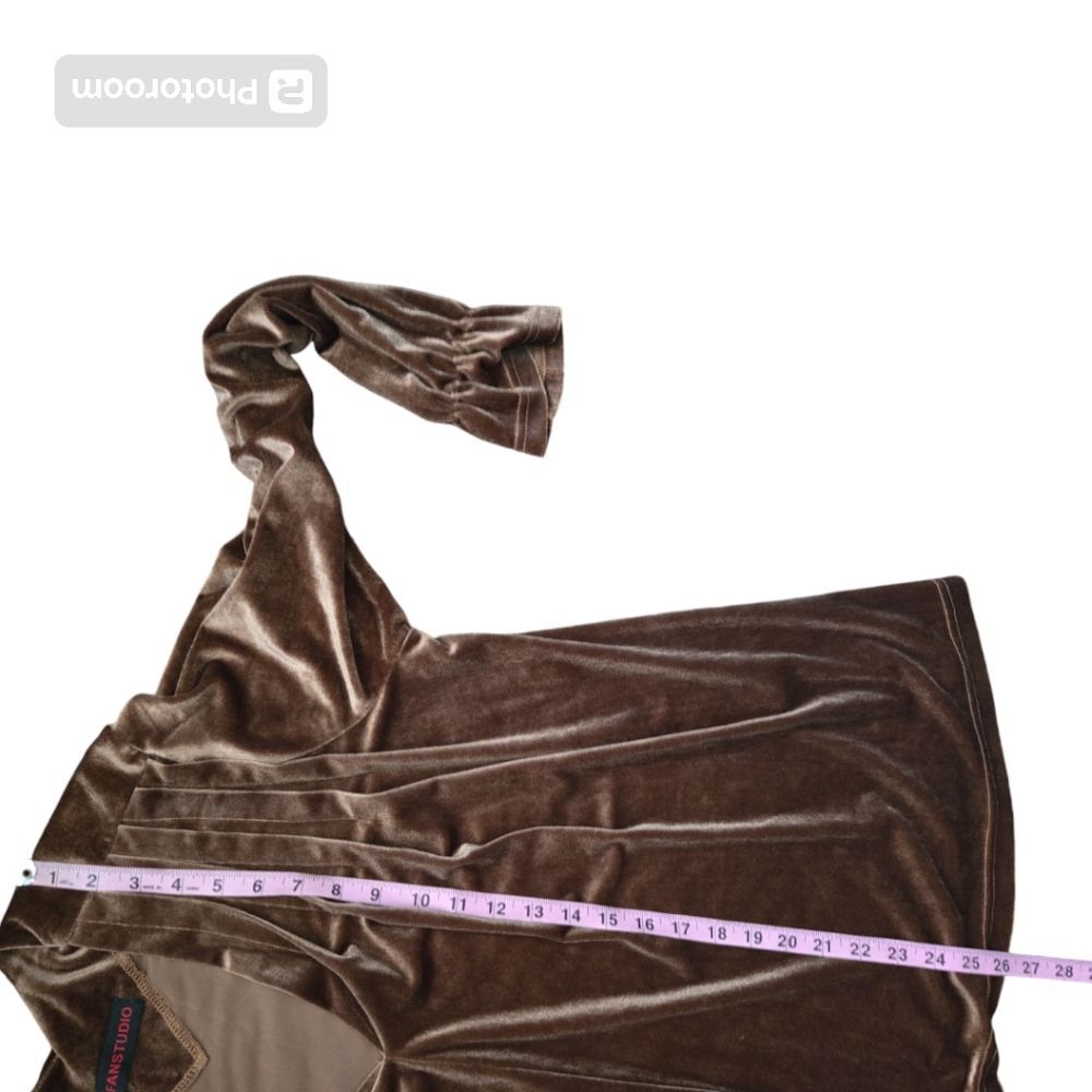 FENGFANSTUDIO BROWN VELVET OVERSIZED TOP - Picture 5 of 7